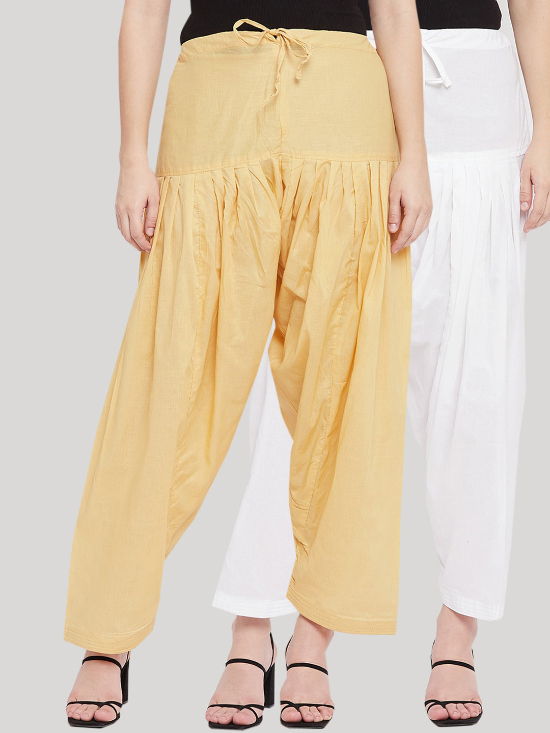 Clora Creation Women Pack Of 2 Yellow and White Solid Loose Fit Pure Cotton Salwars