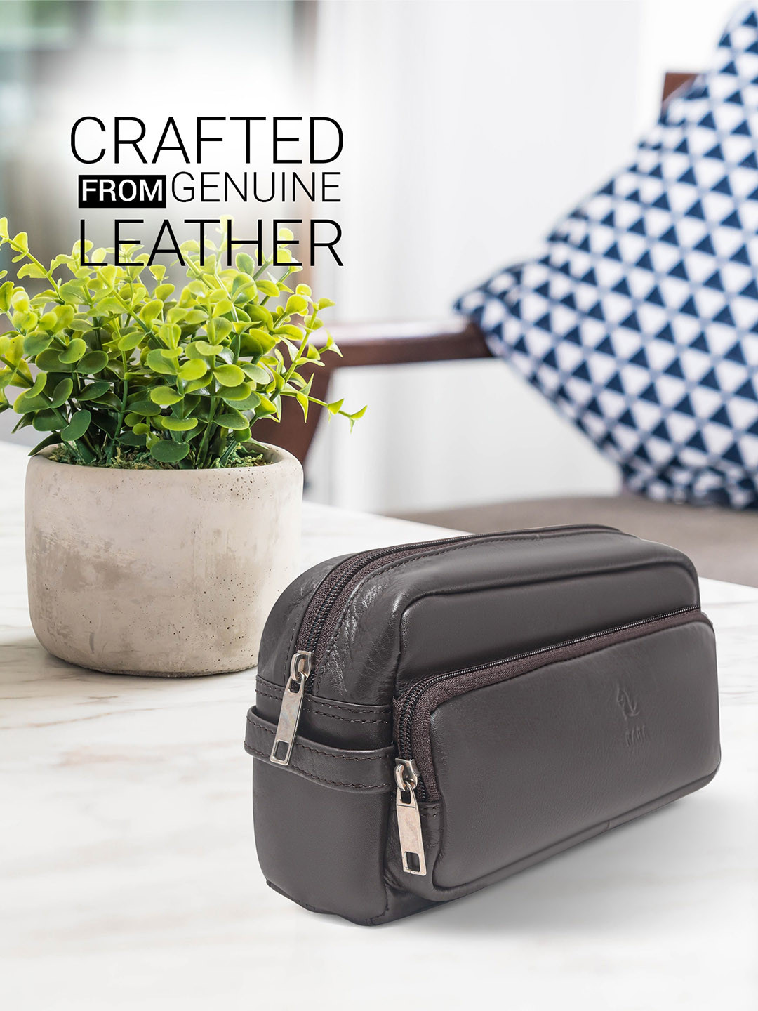 Kara Men Brown Leather Travel Toiletry Bag