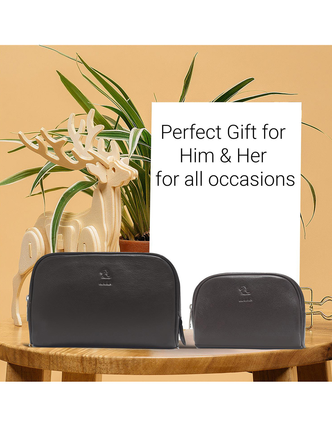 Kara Set Of 2 Brown Leather Toiletry Bags