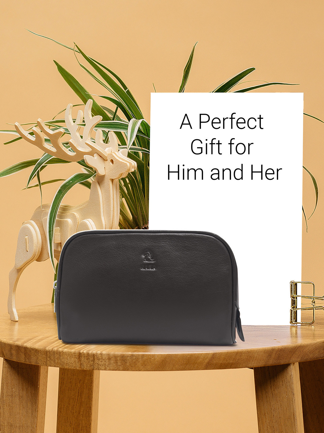 Kara Unisex Brown Leather Travel Toiletry Kit