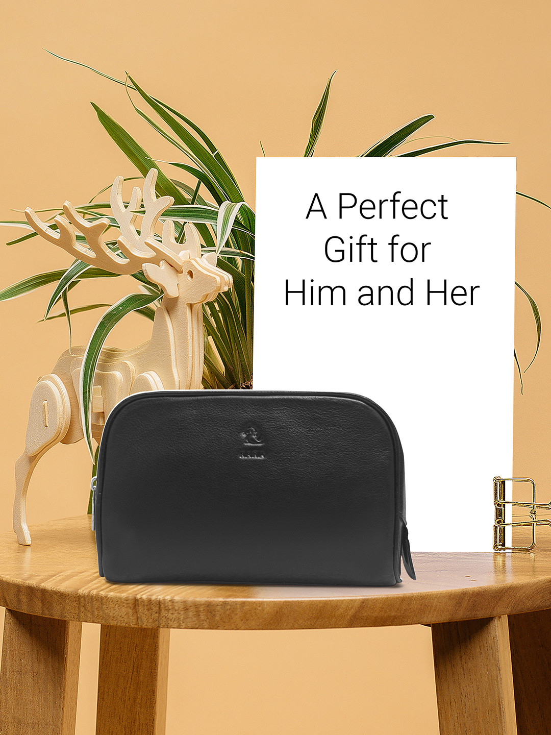 Kara Black Solid Leather Toiletry Kit