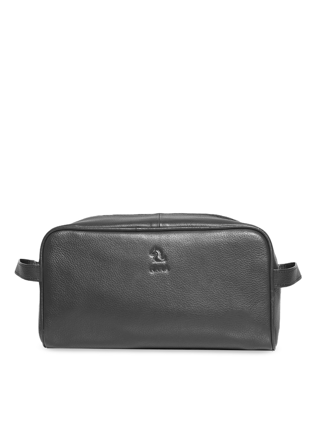 KARA Unisex Black Leather Travel Toiletry Bag