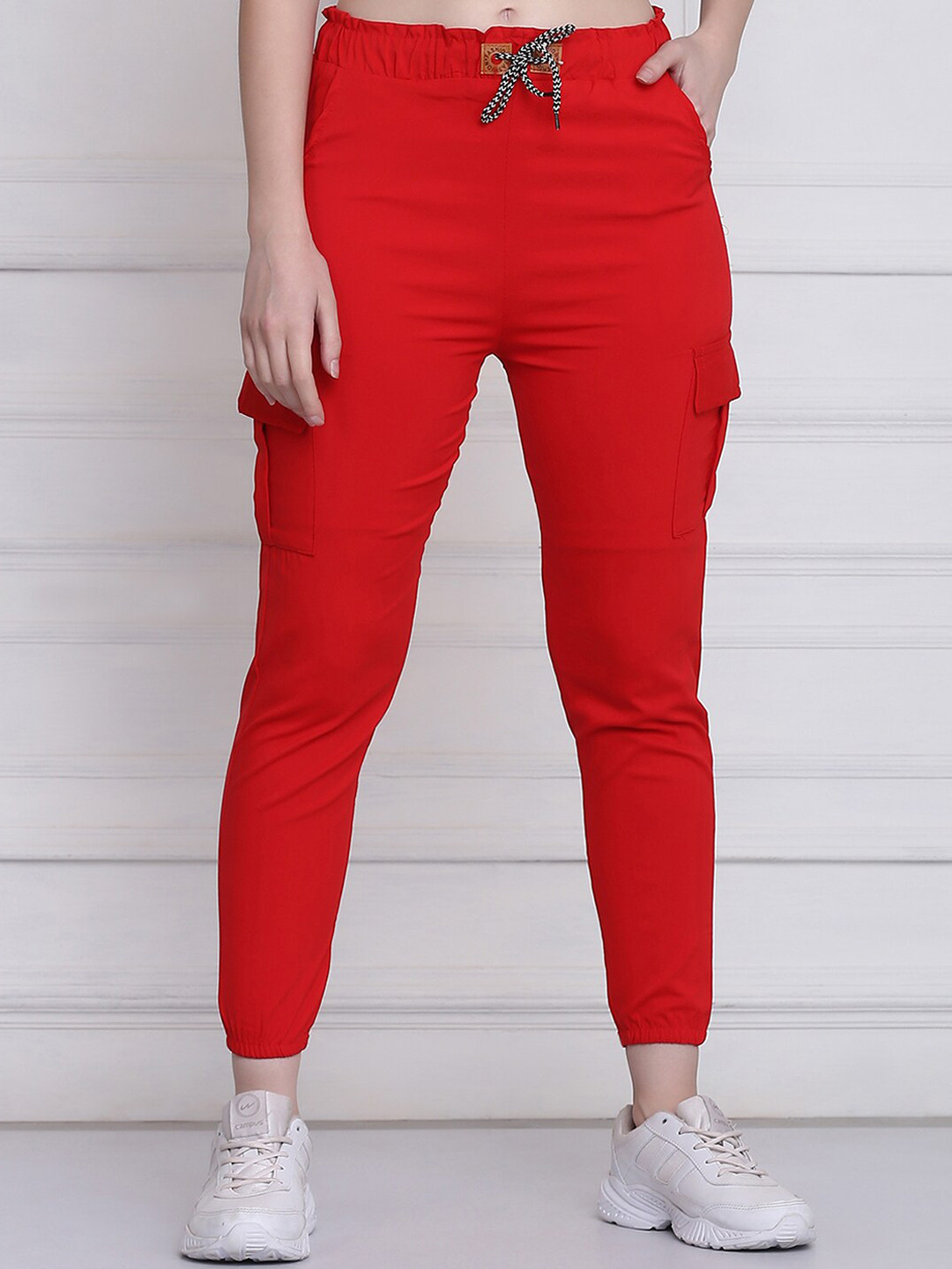 BUY NEW TREND Women Red Comfort Slim Fit Joggers Trousers