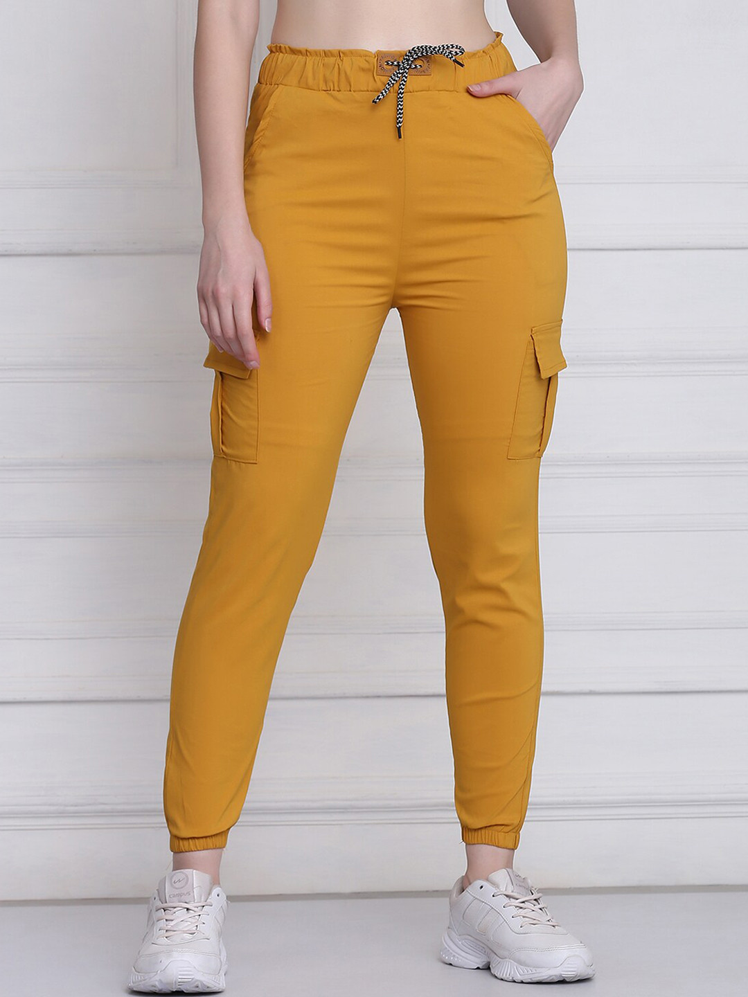 BUY NEW TREND Women Yellow Comfort Slim Fit Joggers Trousers