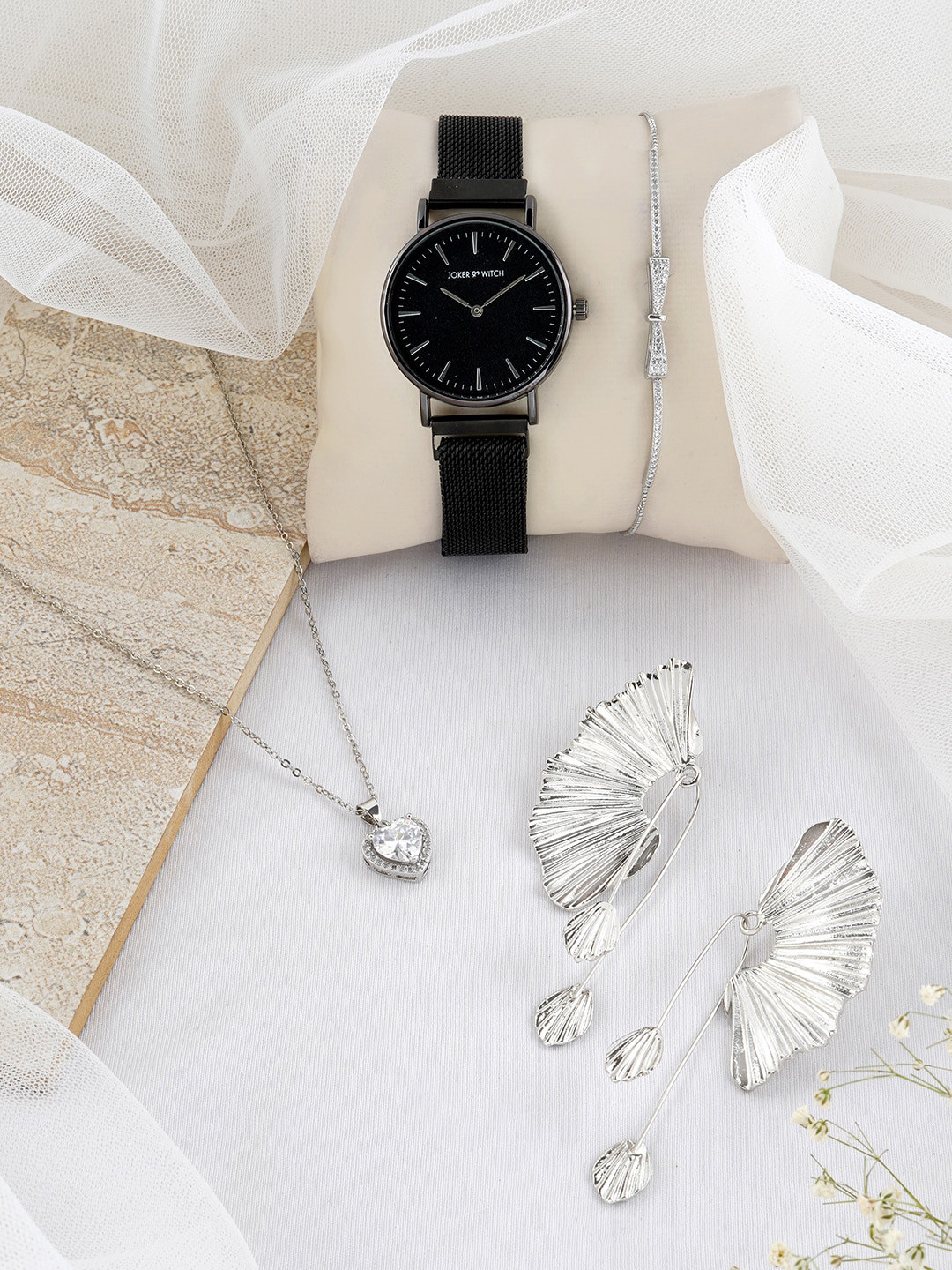 JOKER & WITCH Black & Silver Stainless Steel Watch Gift Set