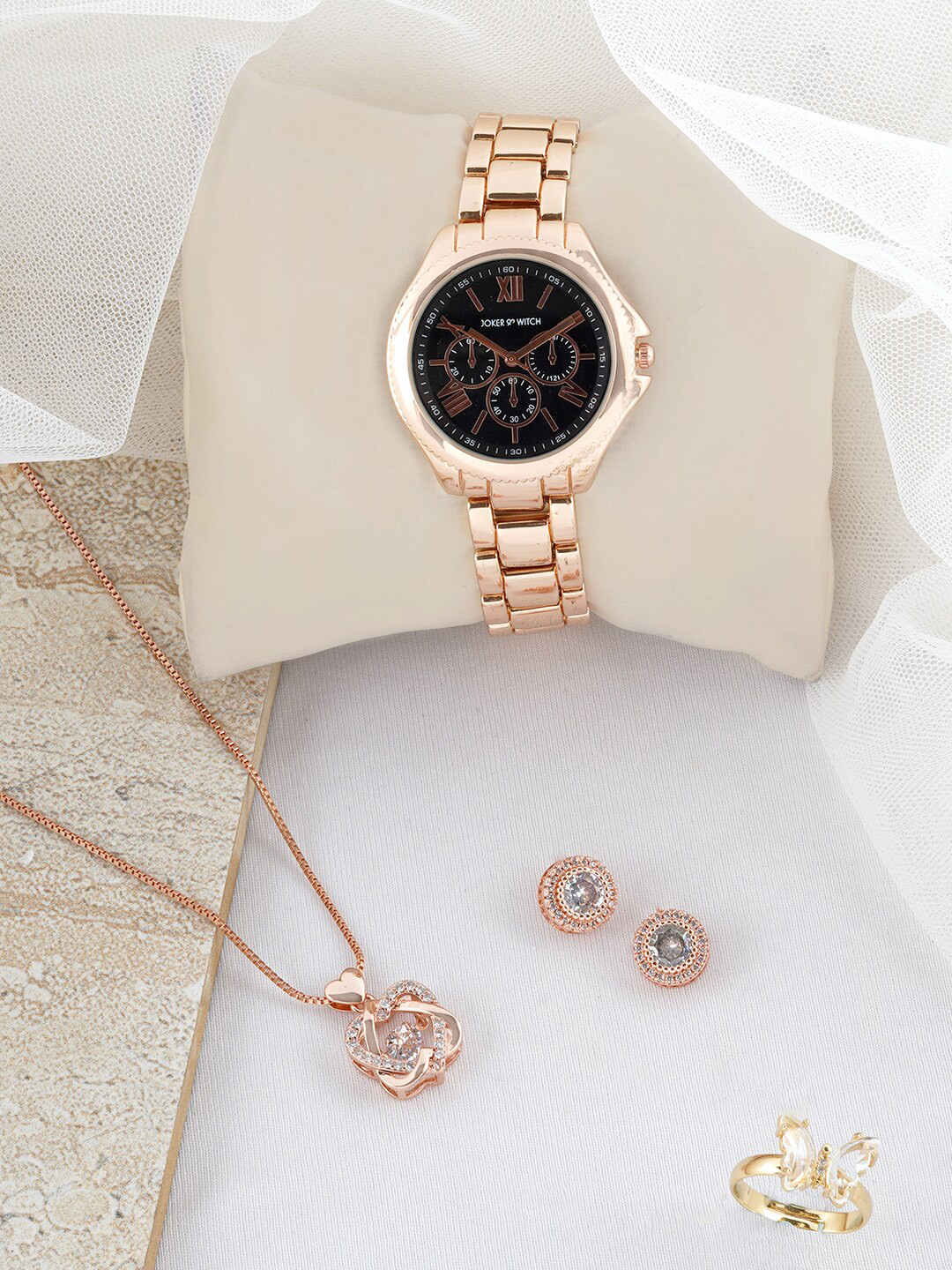 JOKER & WITCH Women Rose Gold Amiya Love Stack Watch Gift Set