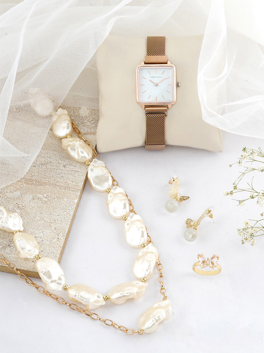 JOKER & WITCH Women Gold Watch Gift Set