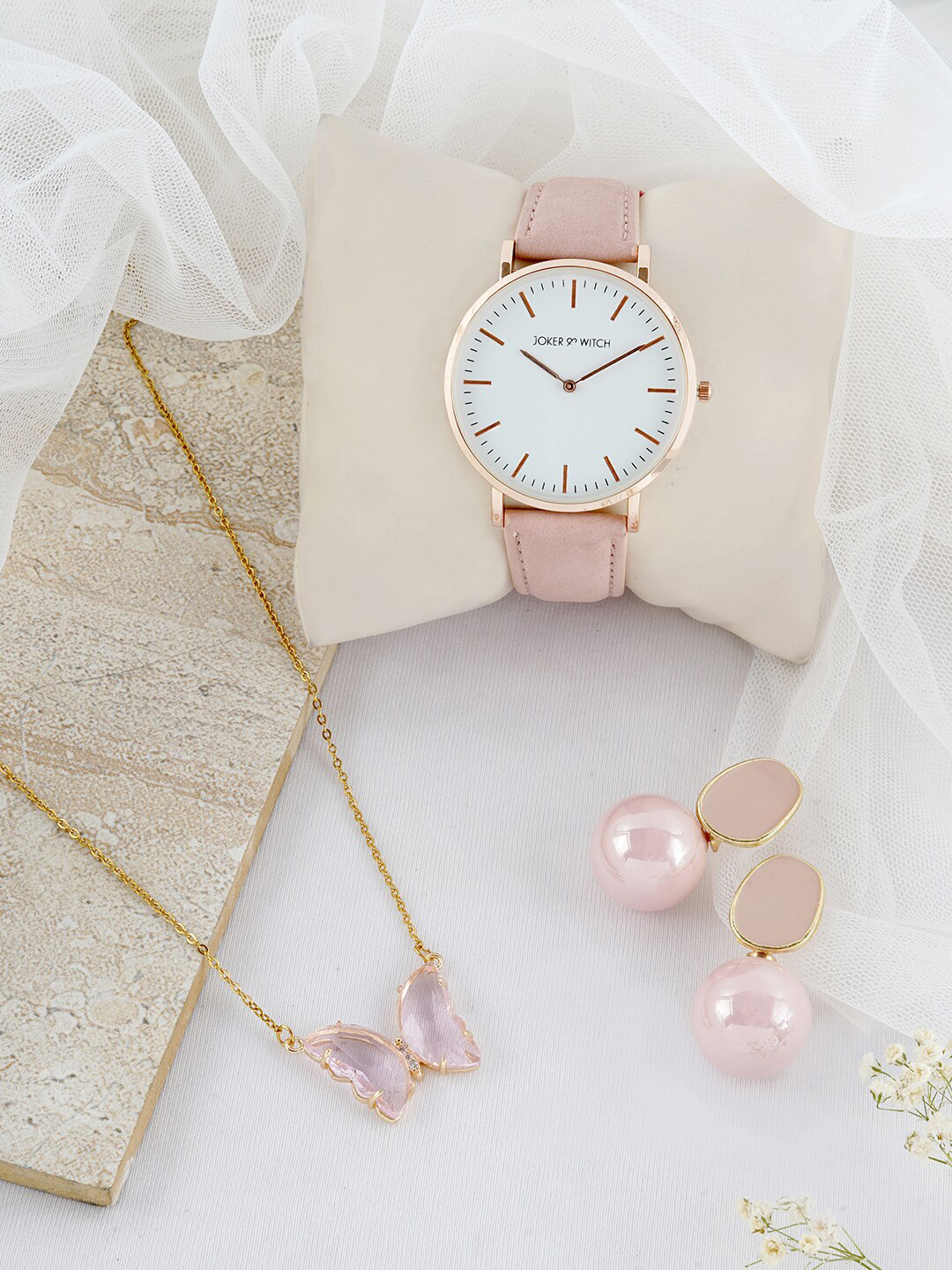 JOKER & WITCH Gold-Toned & Pink Beaded Watch Gift Set JWLS396
