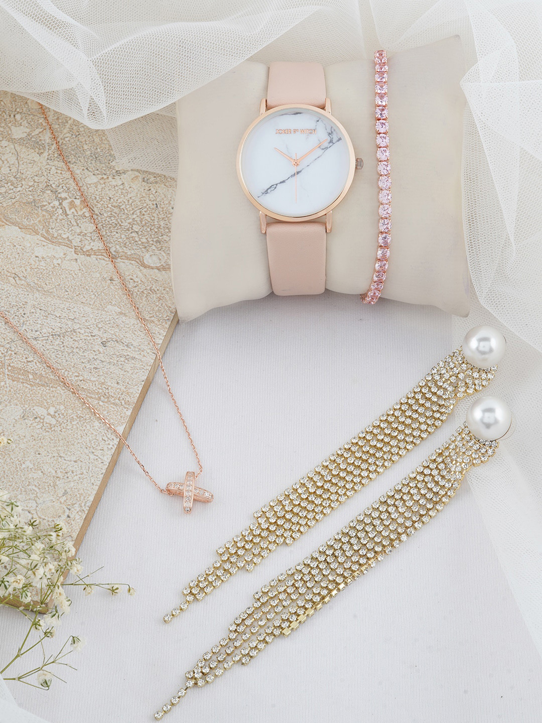 JOKER & WITCH Women Gold-Toned & Pink Watch Gift Set