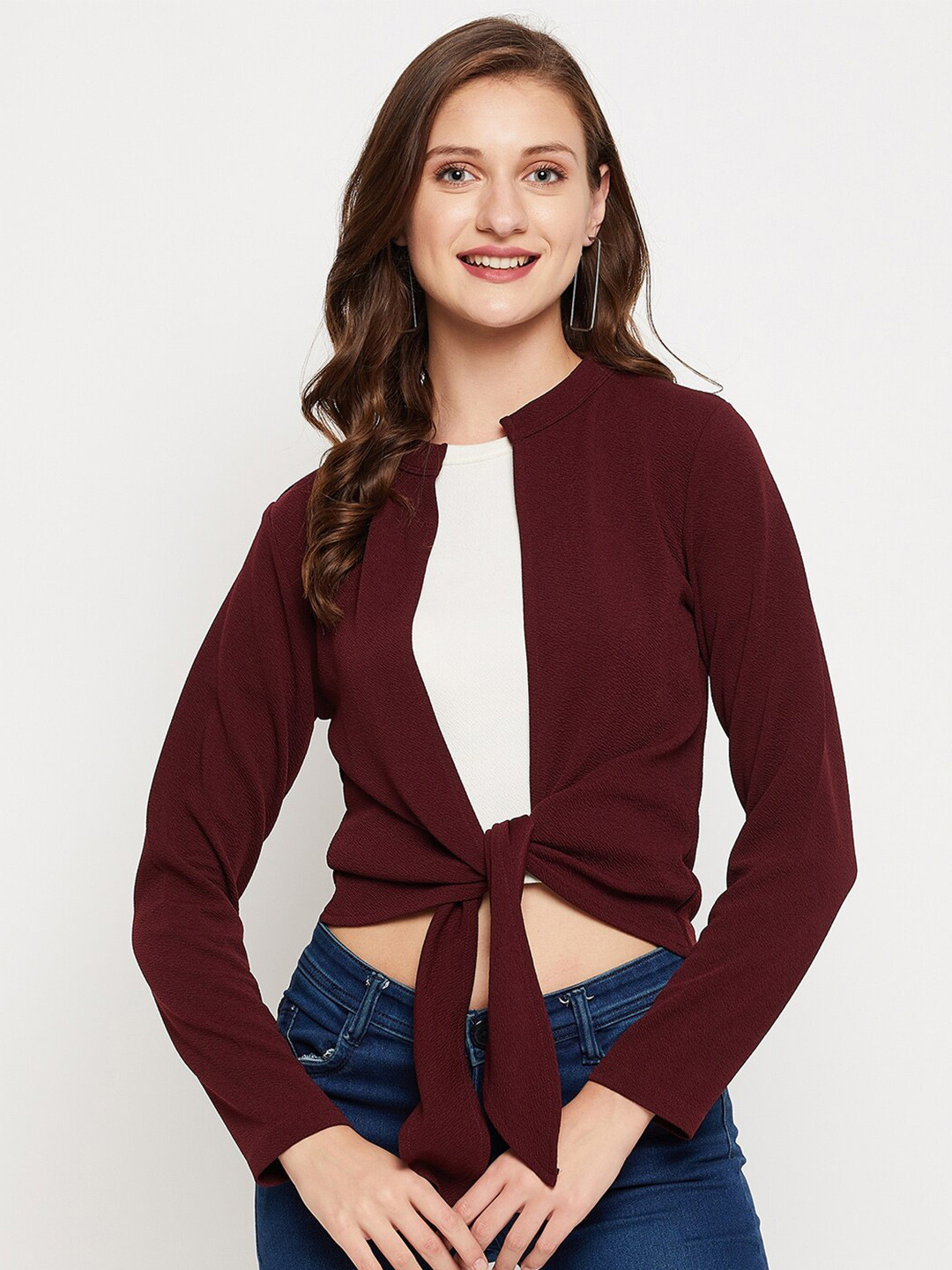 LE BOURGEOIS Women Maroon Crop Shrug
