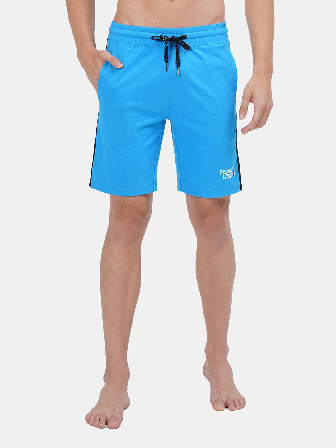 U S Polo Assn Men Blue Solid Cotton Lounge Shorts