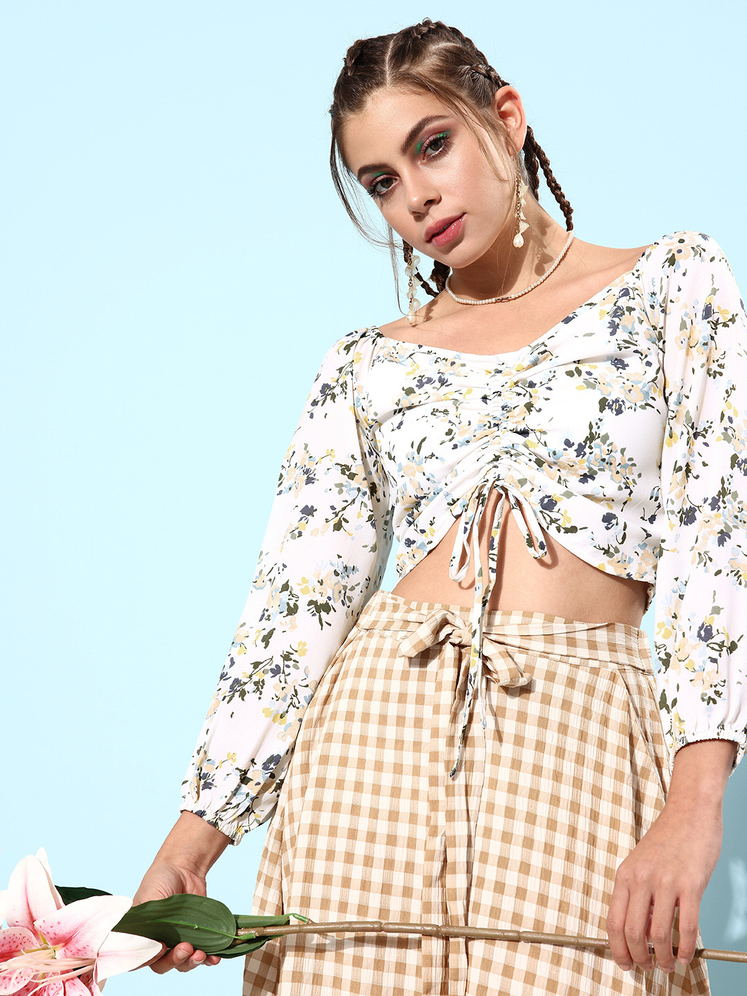 Marie Claire Off-White Floral Volume Play Top