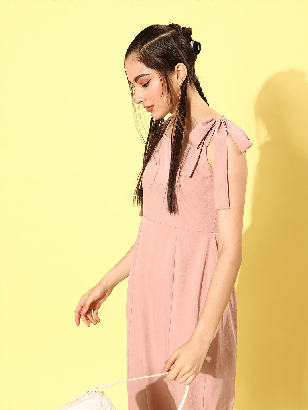 Rare Women Pretty Pink Solid Volume Play Dress