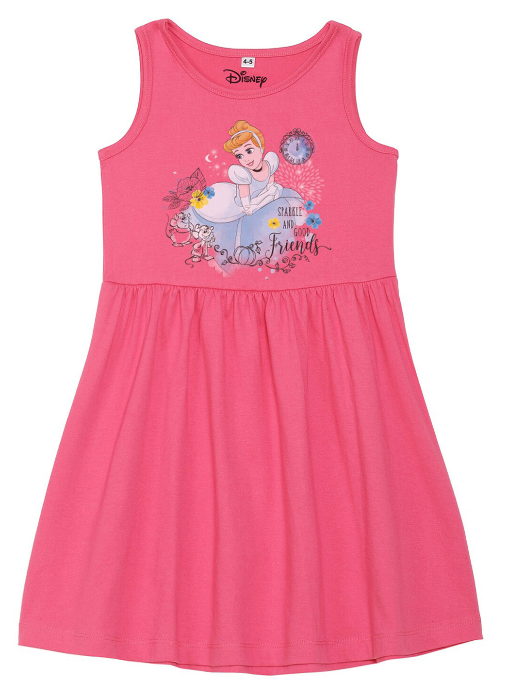 Disney by Wear Your Mind Girls Pink Cindrella Printed Cotton Dress