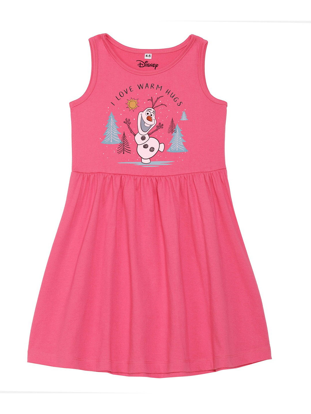 Disney by Wear Your Mind Girls Pink Olaf Print Cotton A-Line Dress