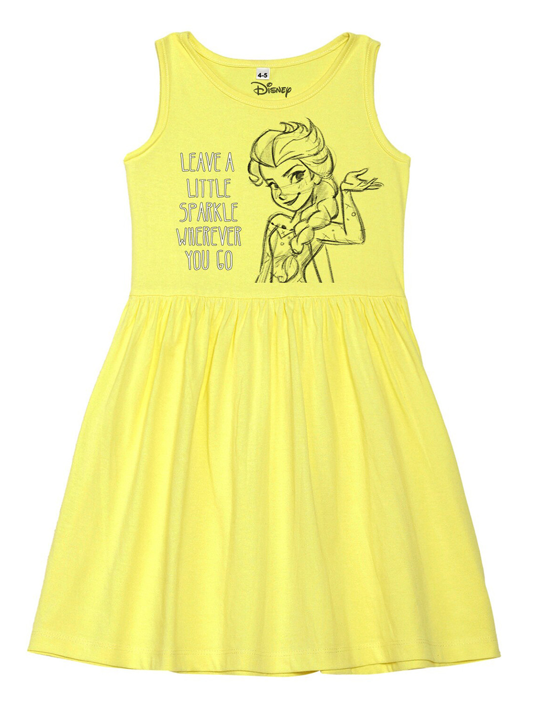 Disney by Wear Your Mind Girls Yellow Elsa Print Cotton Dress