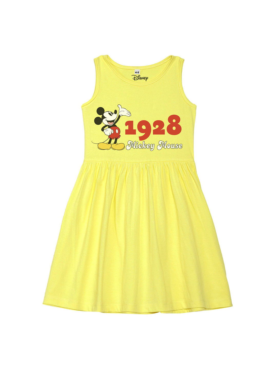 Disney by Wear Your Mind Girls Yellow & Red Mickey Mouse Printed Pure Cotton Dress