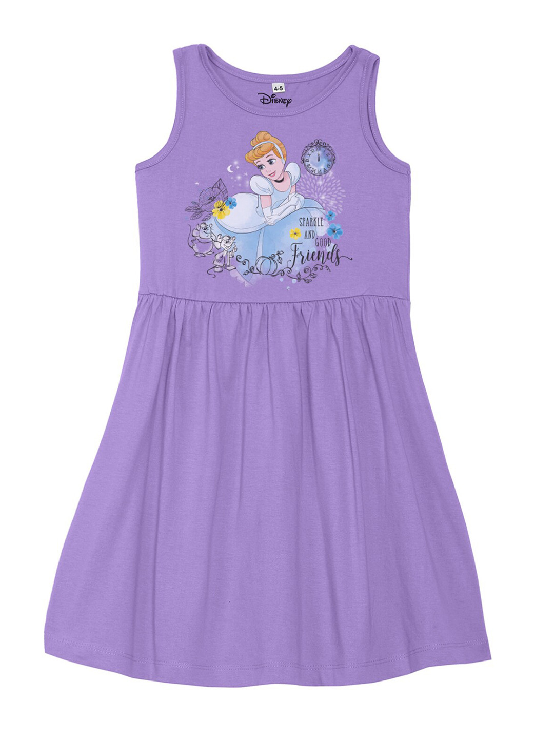 Disney by Wear Your Mind Girls Purple Cinderella Printed Pure Cotton Dress
