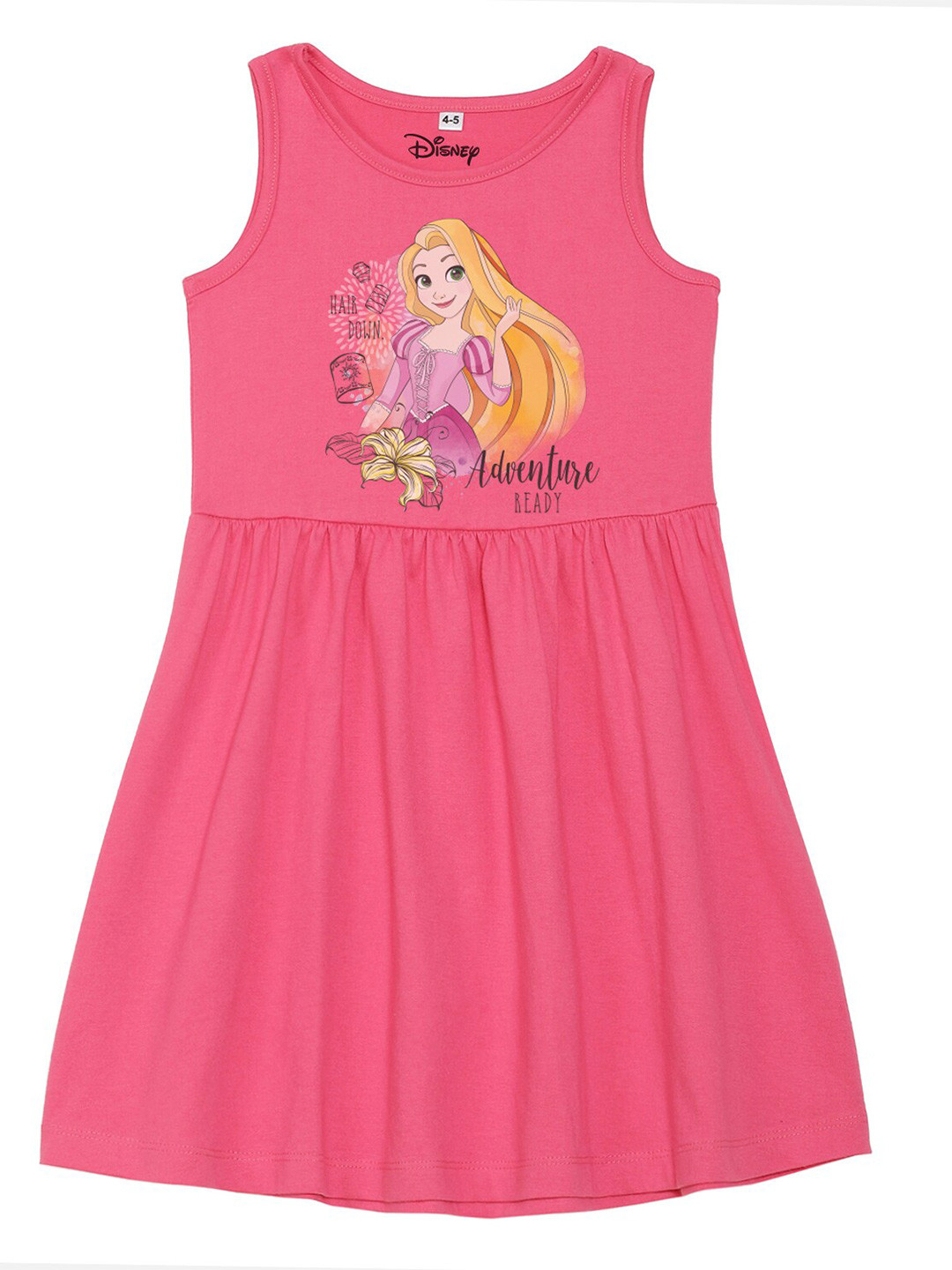 Disney by Wear Your Mind Girls Pink Rapunzel Printed Cotton A-Line Dress