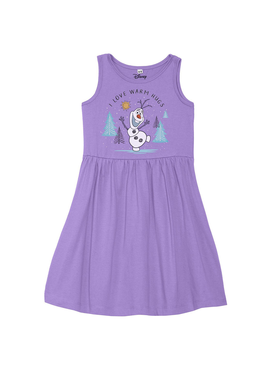 Disney by Wear Your Mind Girls Purple Olaf Print A-Line Dress