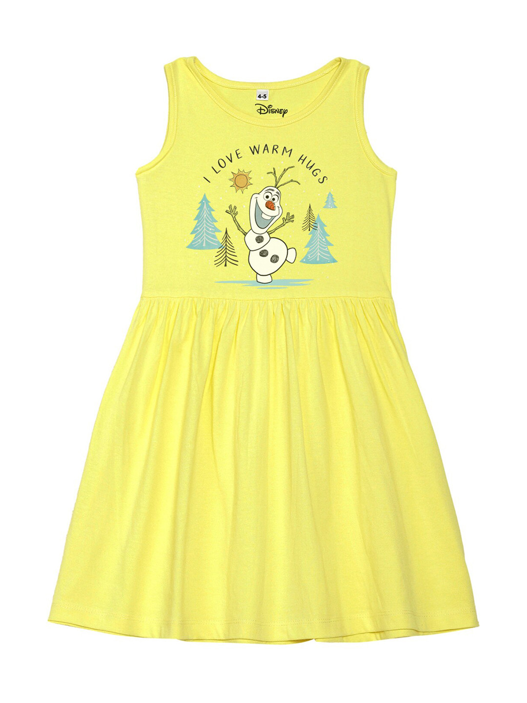 Disney by Wear Your Mind Girls Yellow Olaf Print A-Line Dress
