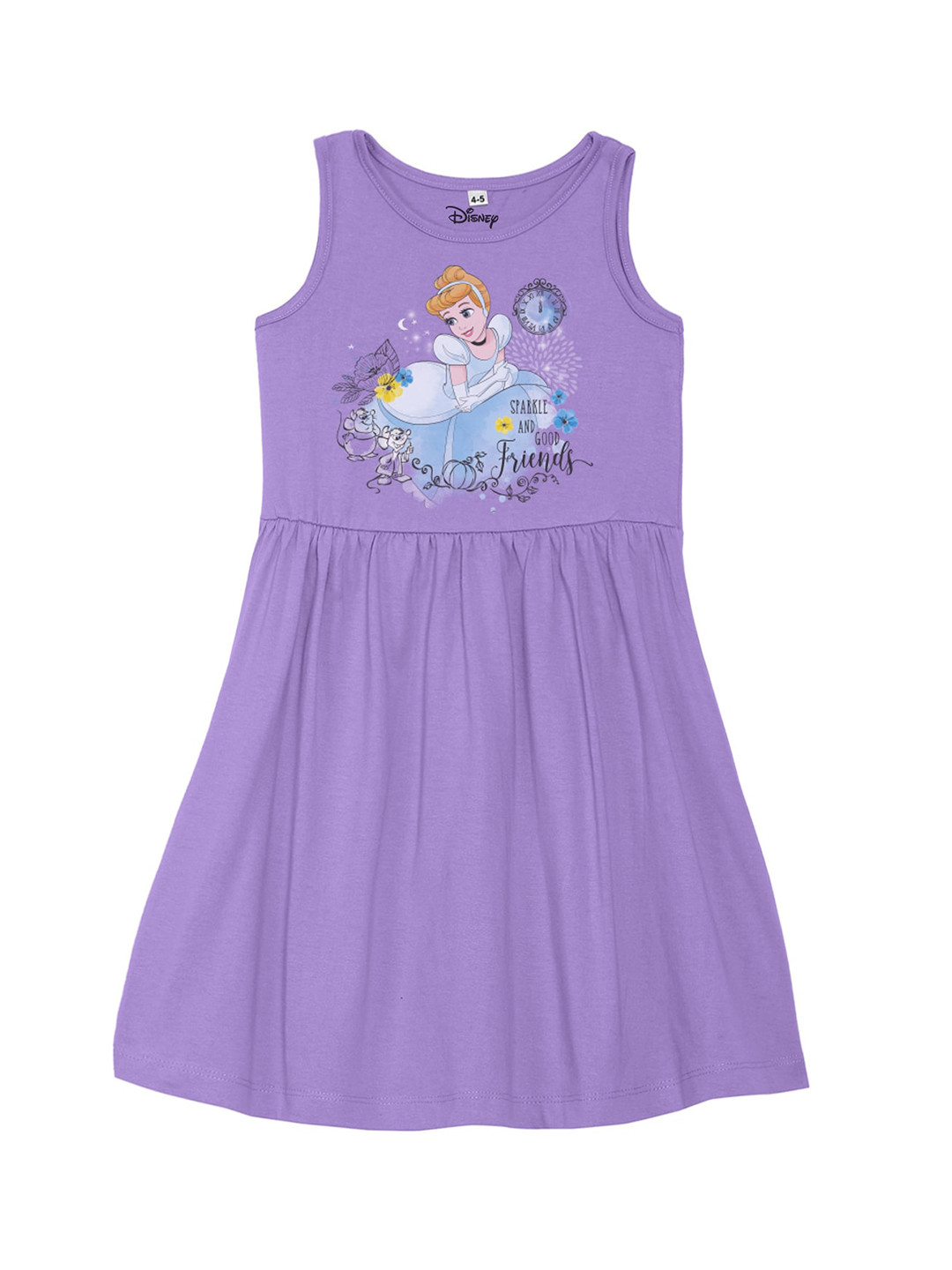 Disney by Wear Your Mind Girls Purple Cinderella Print Cotton Dress