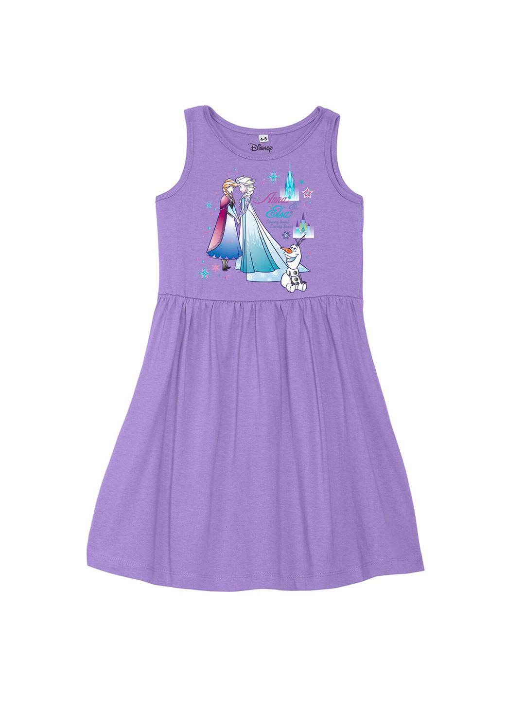 Disney by Wear Your Mind Girls Purple Elsa and Anna Print Cotton Dress