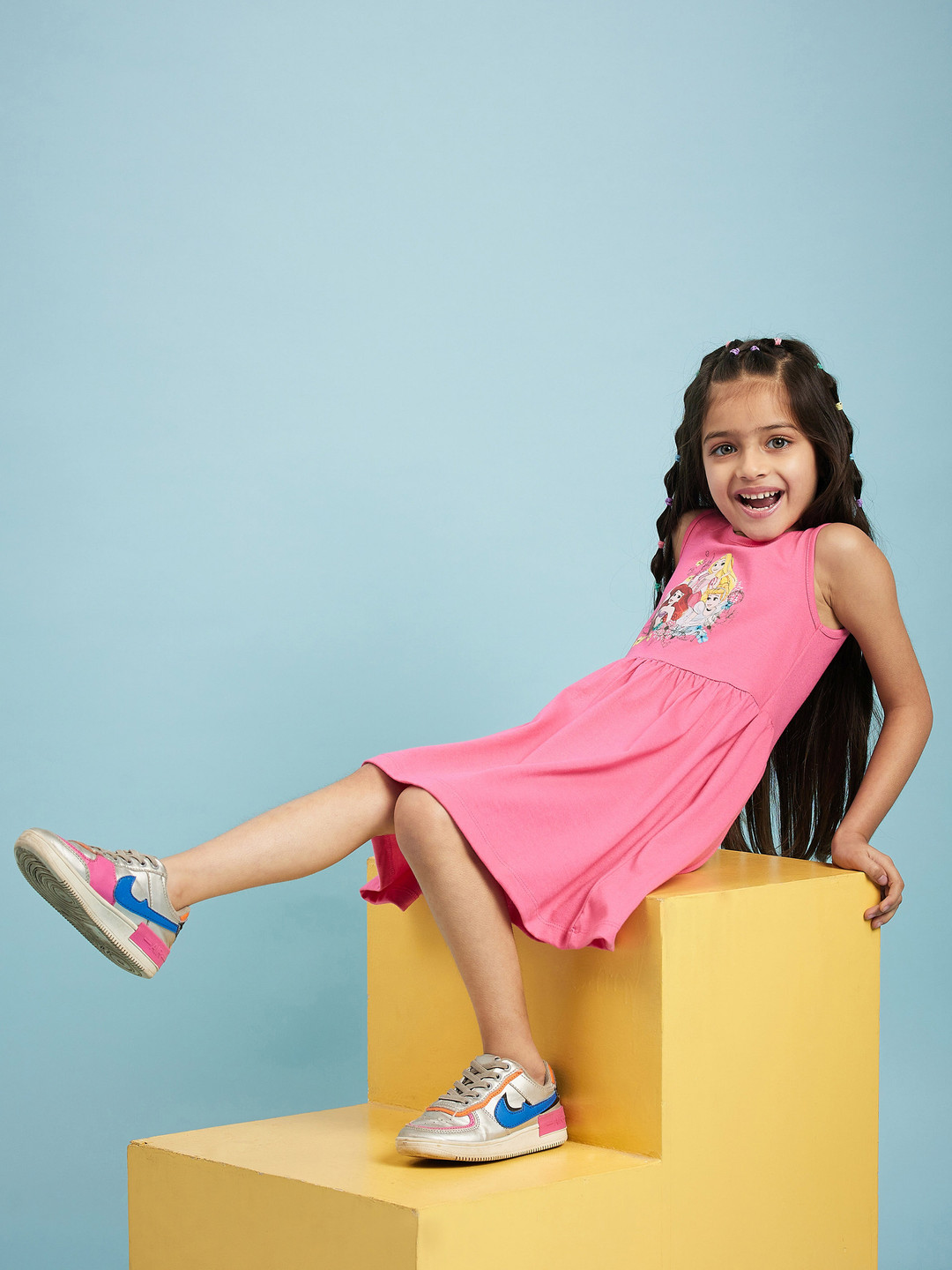 Disney by Wear Your Mind Girls Pink Disney Princess Print A-Line Dress
