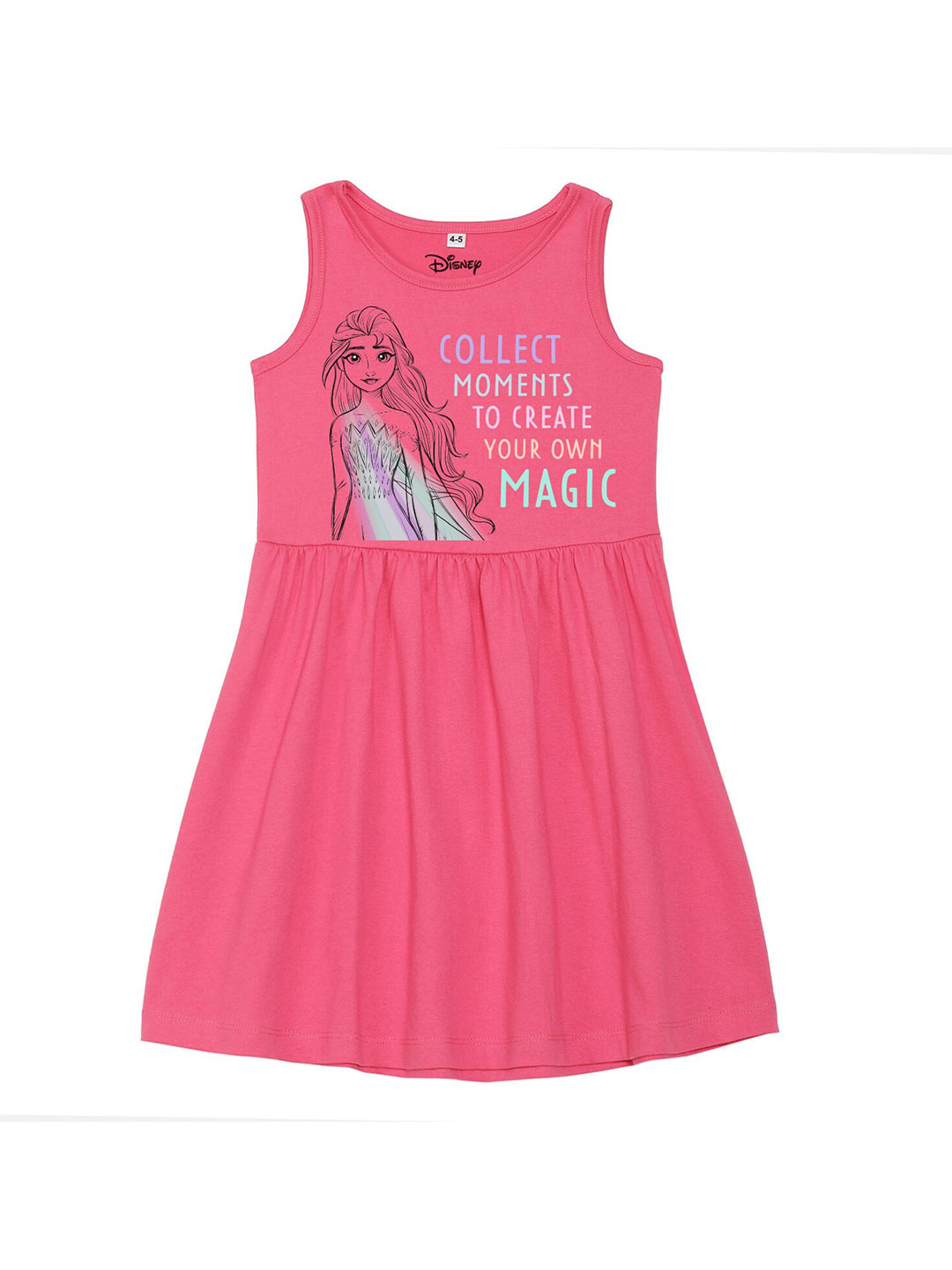 Disney by Wear Your Mind Girls Pink & Blue Alsa Printed Round Neck Fit & Flare Dress