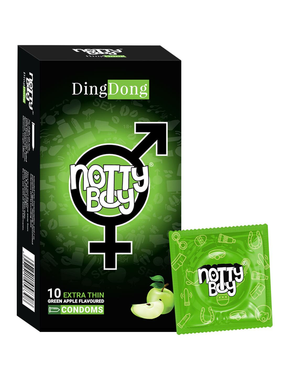 noTTy Boy Ding Dong Green Apple Flavoured Condoms - 10 Pieces