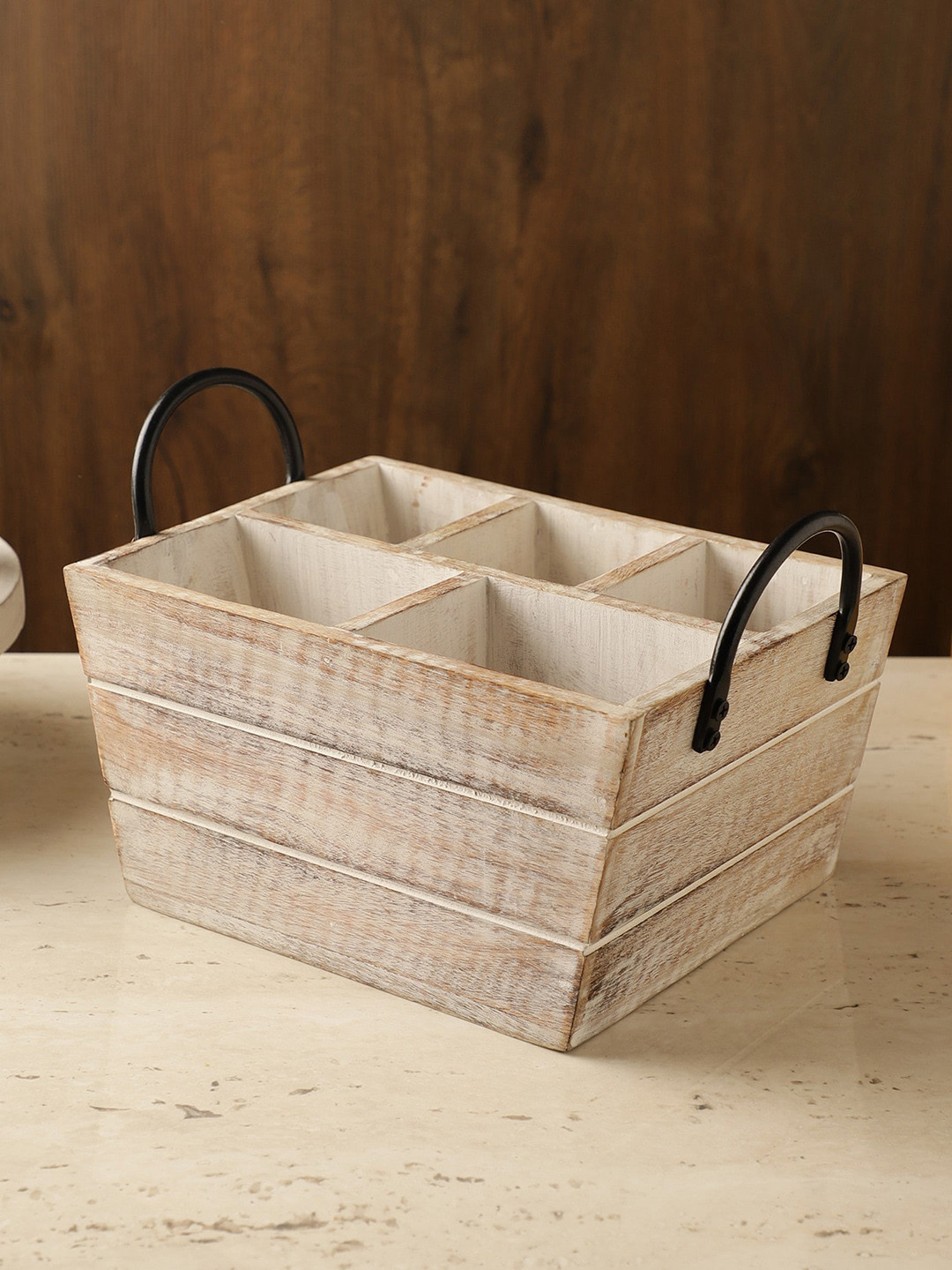 The Decor Mart Beige Wooden Cutlery Holder
