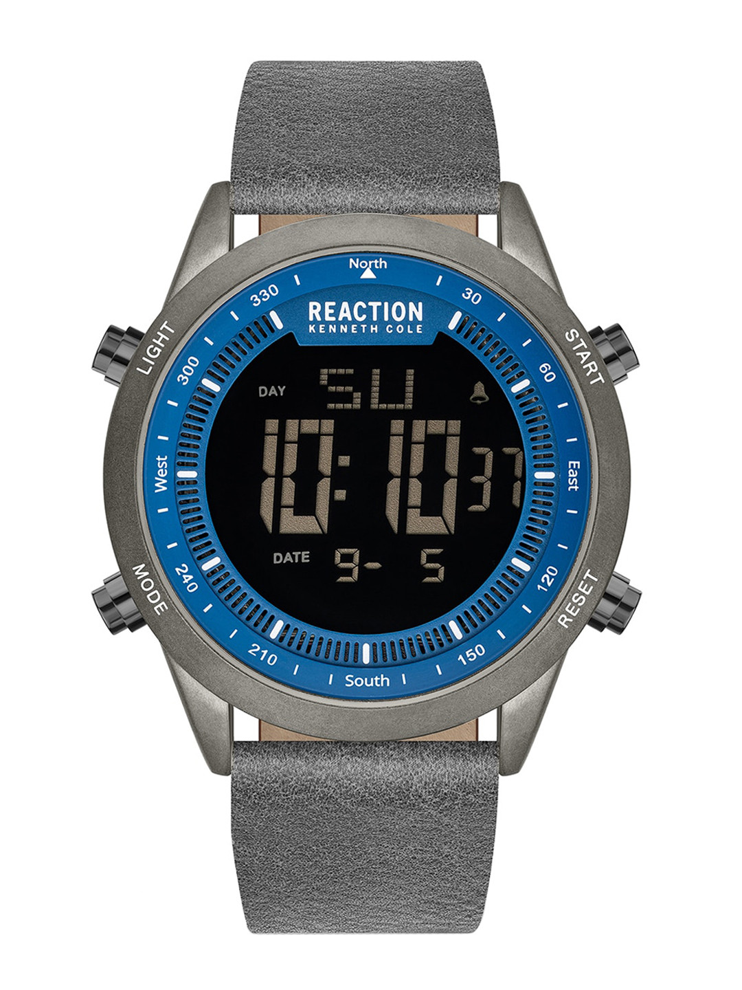 REACTION KENNETH COLE Men Blue Dial & Grey Leather Straps Digital Watch KRWGD2191201