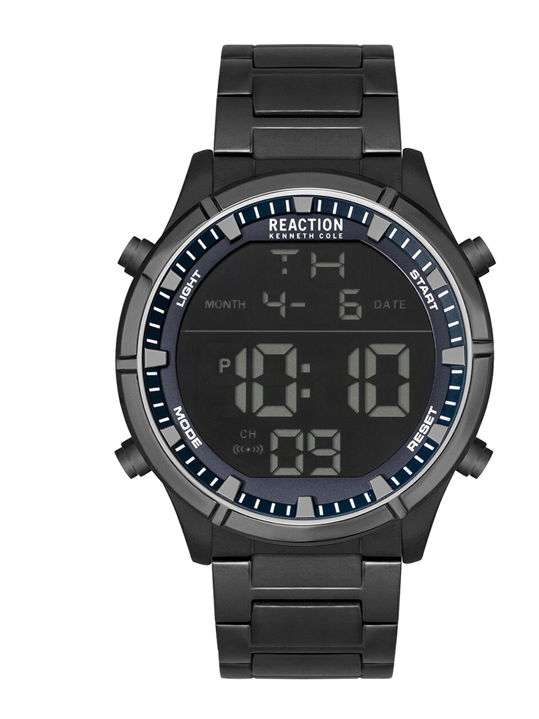 REACTION KENNETH COLE Men Blue Dial & Black Stainless Steel Bracelet Style Straps Digital Watch