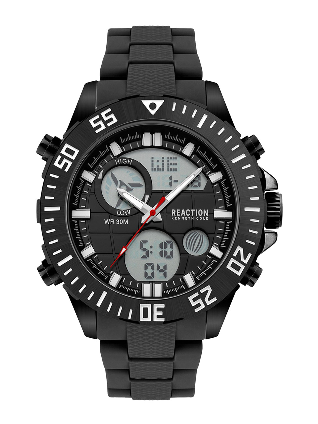 REACTION KENNETH COLE Men Black Patterned Dial & Black Bracelet Style Straps Analogue and Digital Watch