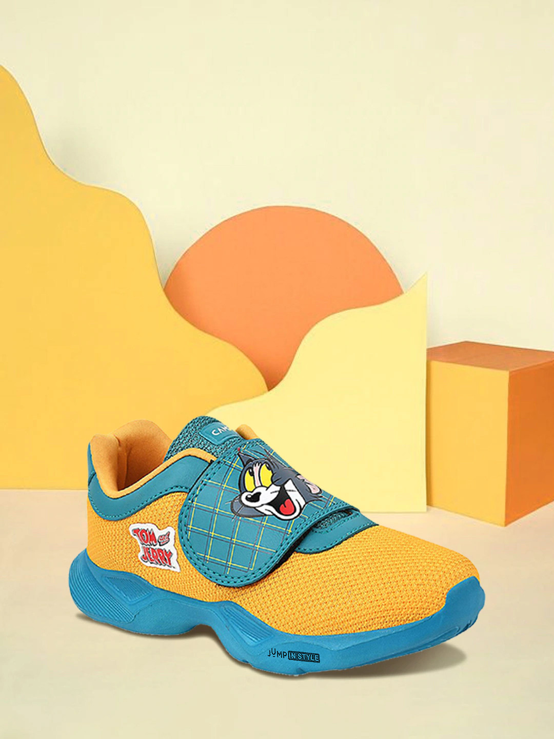 Campus Kids Mustard & Turquoise Blue Textured Mesh Tom & Jerry Running Shoes