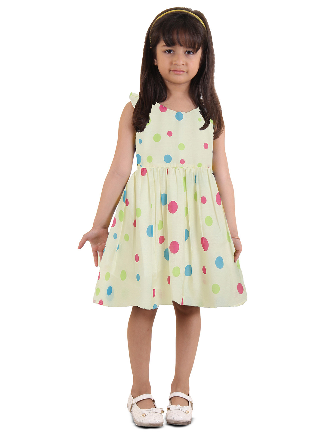Kids On Board Yellow & Pink Polka Dot Printed Dress