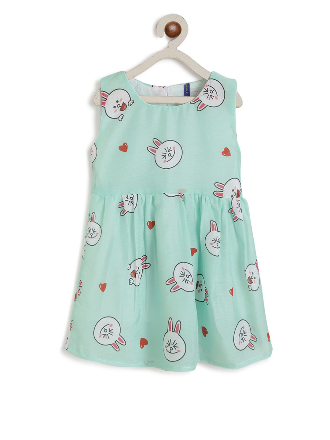 Kids On Board Sea Green Printed Dress