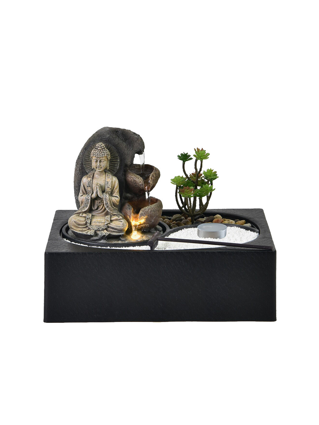 Home Centre Black & Grey Polyresin Buddha Indoor Fountain