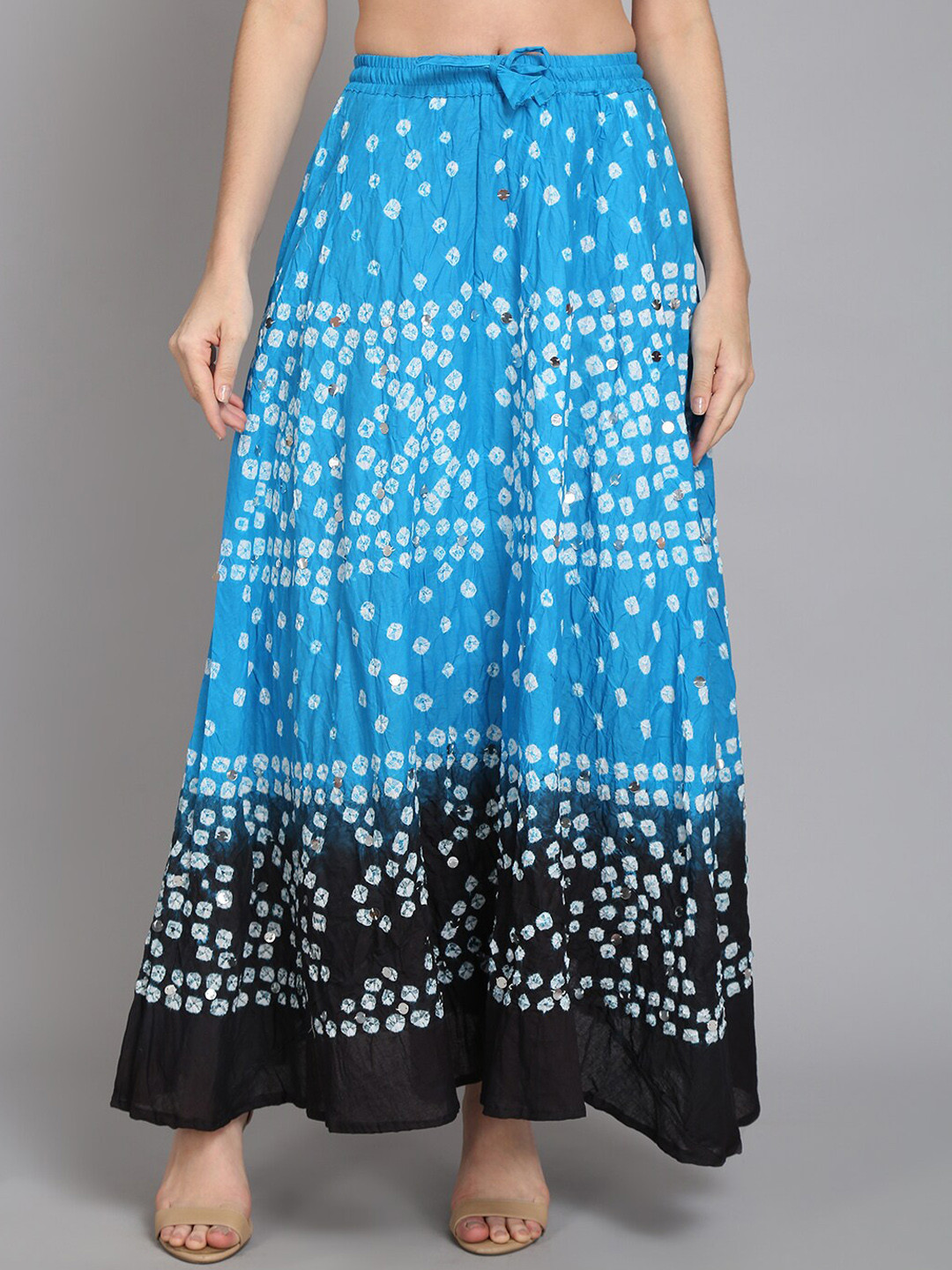 SOUNDARYA Blue & Black Tie-Dye Cotton Skirt