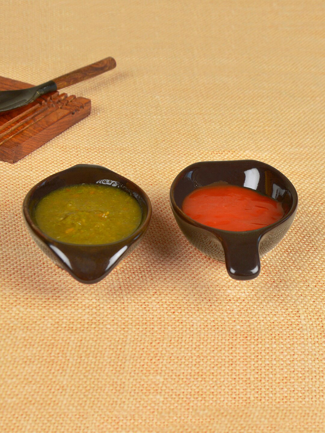 StyleMyWay Set Of 2 Brown  Solid Ceramic Dip Bowls