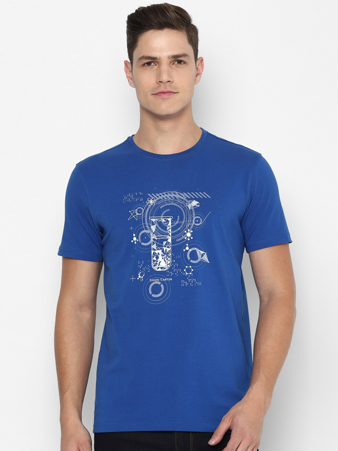 SIMON CARTER LONDON Men Blue Printed Slim Fit Pure Cotton T-shirt
