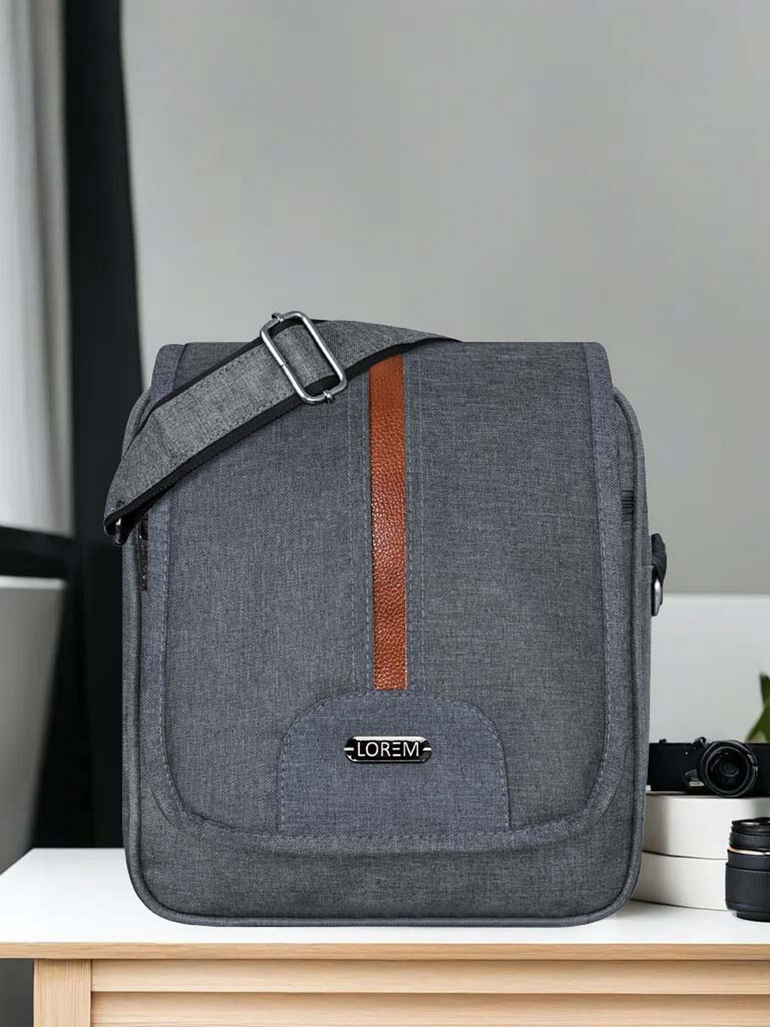 LOREM Unisex Grey Water Resistant Messenger Bag