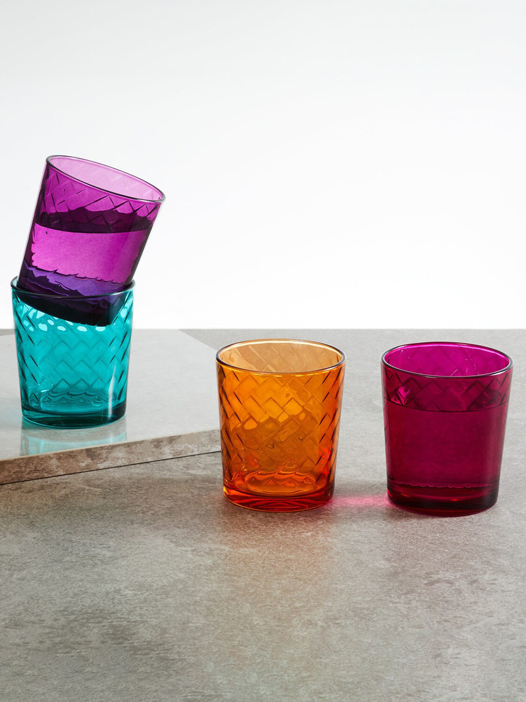 Home Centre Set Of 4 Textured Whiskey Glasses
