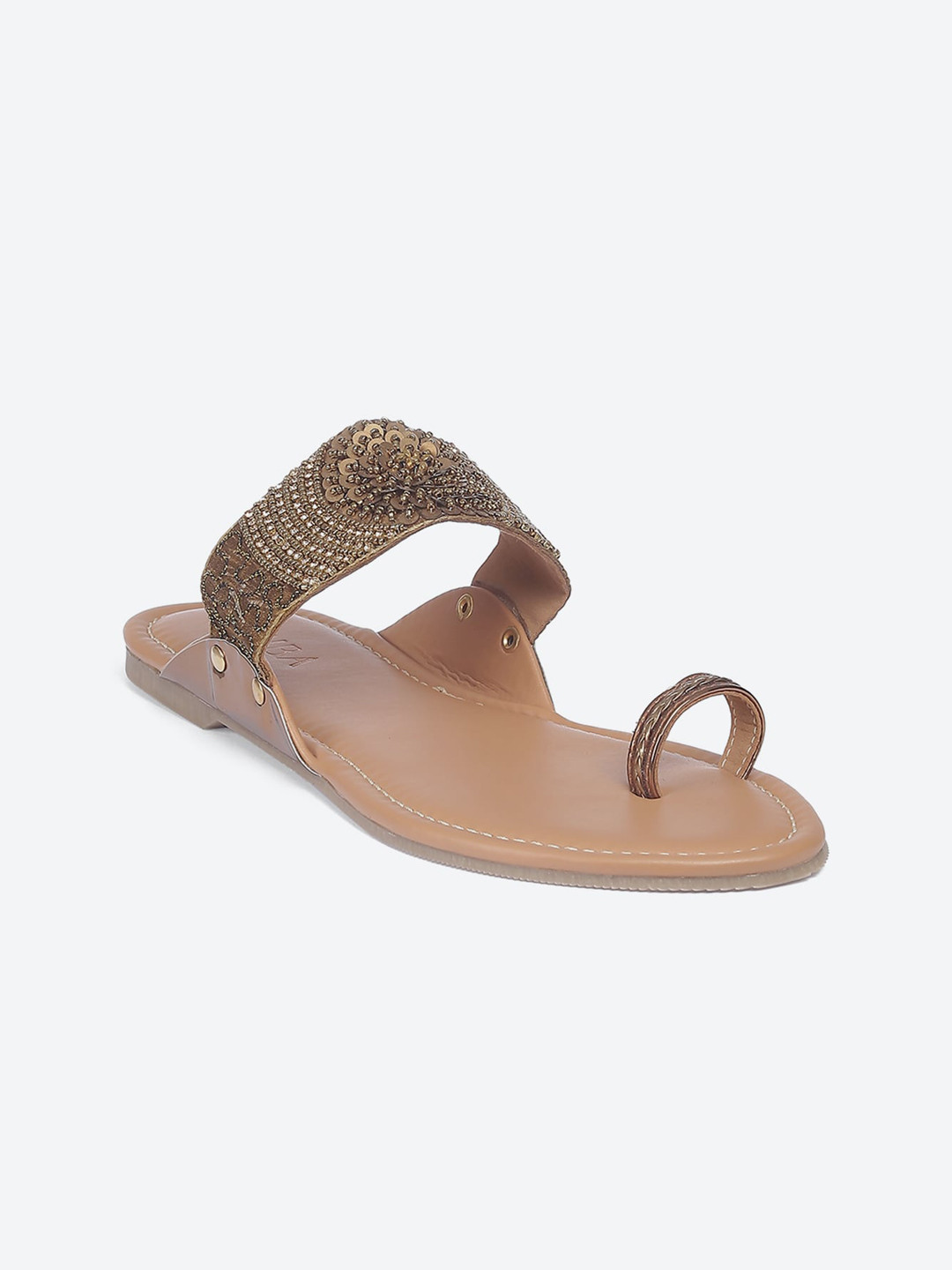Biba Women Bronze-Toned Embellished One Toe Flats