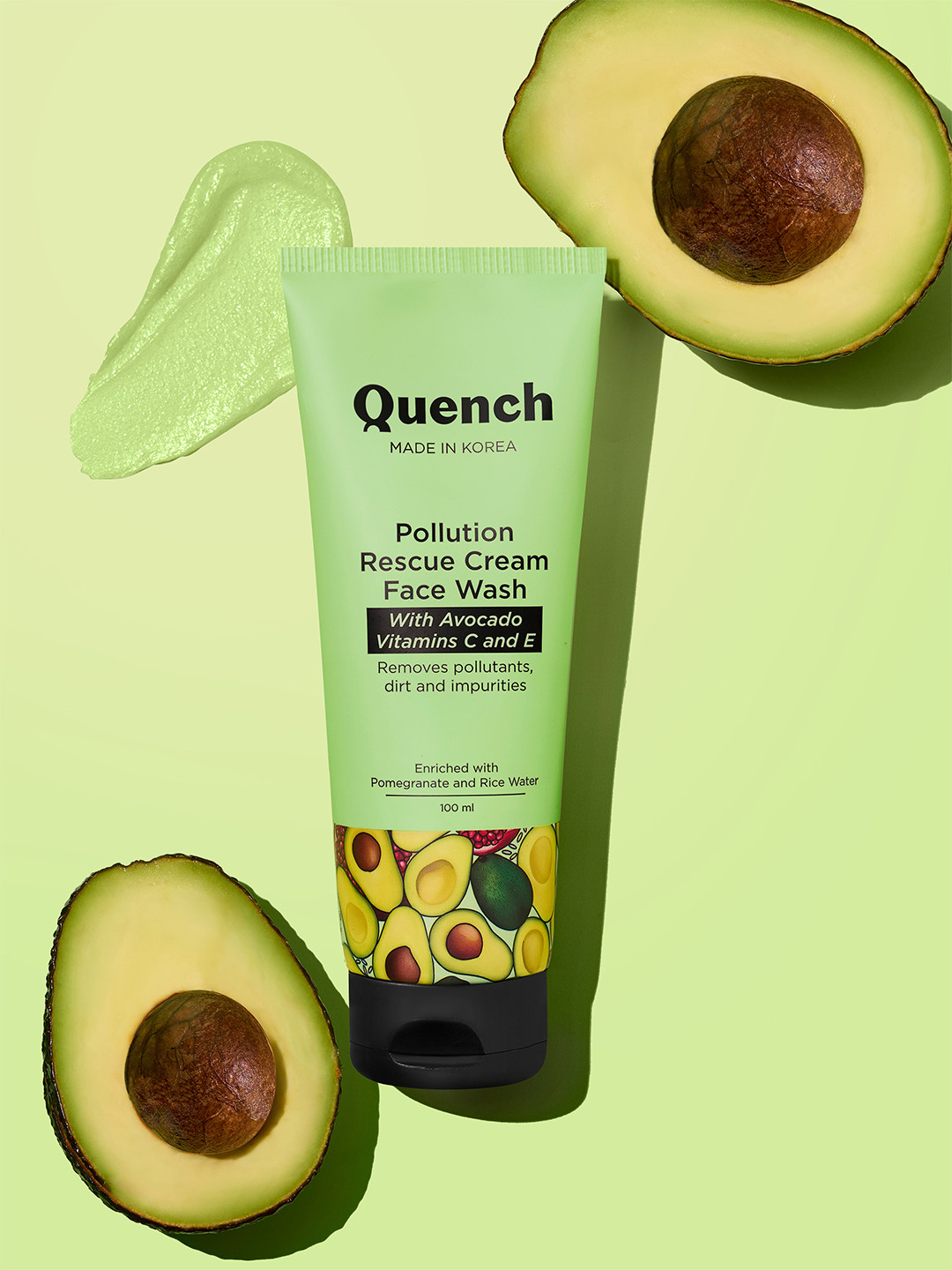 Quench Pollution Rescue Vitamin E & Avocado for Gentle Exfoliation Cream Face Wash- 100 ml