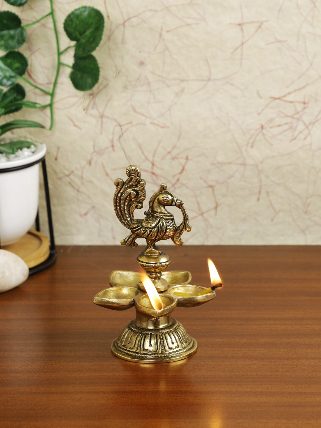 Imli Street Gold-Toned Brass Peacock Pancham Diya