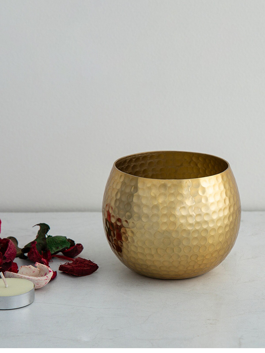 Home Centre Gold-Toned Metal Floor T-light Holder