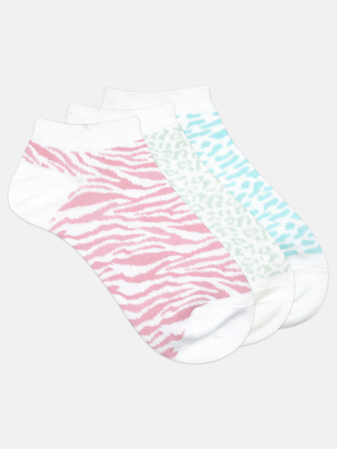 DressBerry Pack of 3 White & Pink Zebra Printed Ankle Length Socks