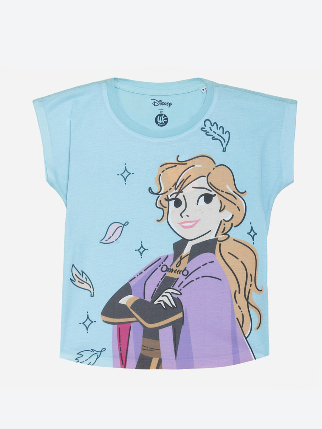 YK Disney Girls Turquoise Blue Frozen Print Top