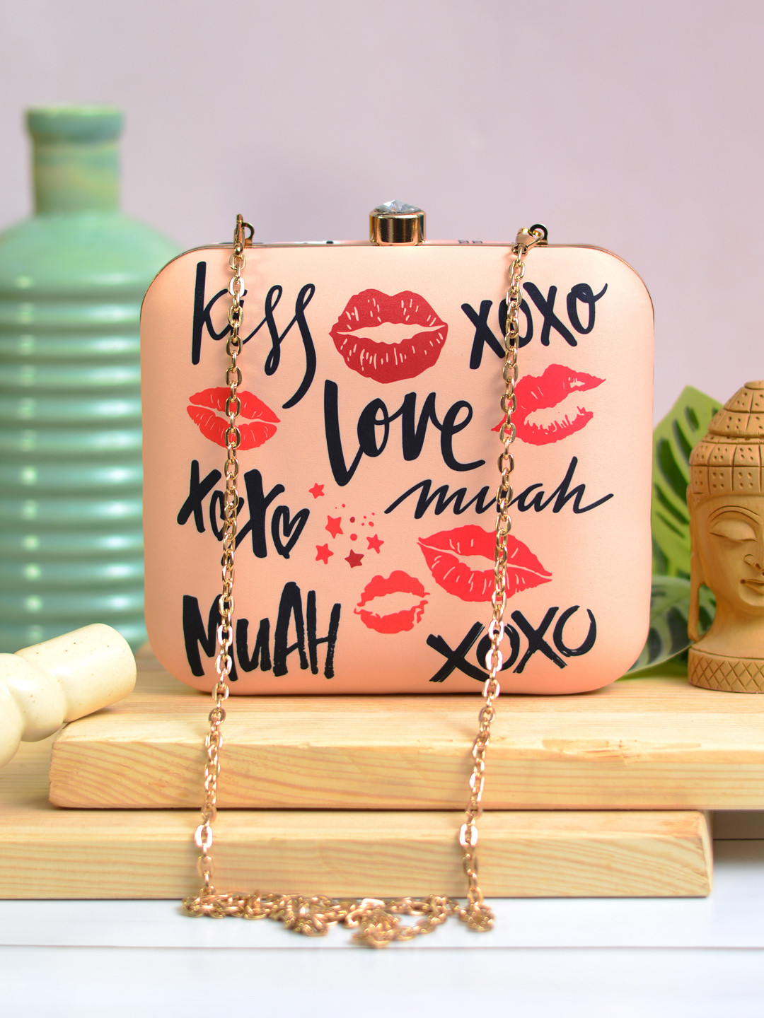 ARTKLIM Beige & Black Printed Box Clutch